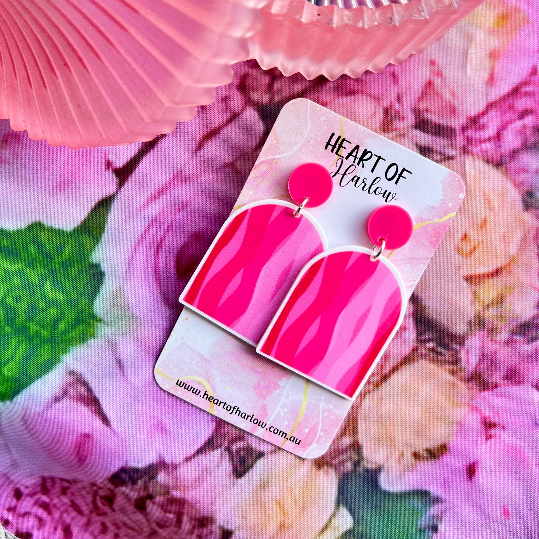 Pink Swirl Arch Dangle Earrings