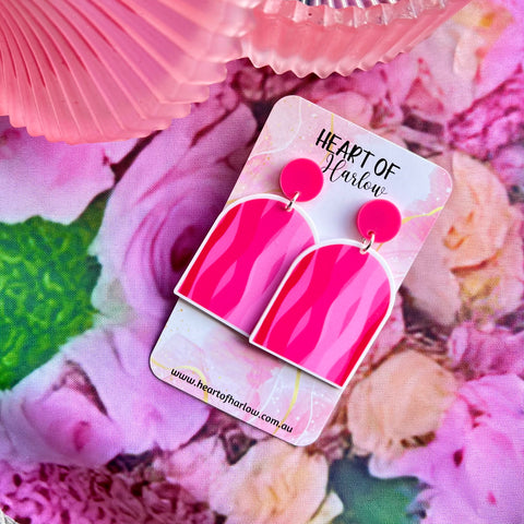 Pink Swirl Arch Dangle Earrings