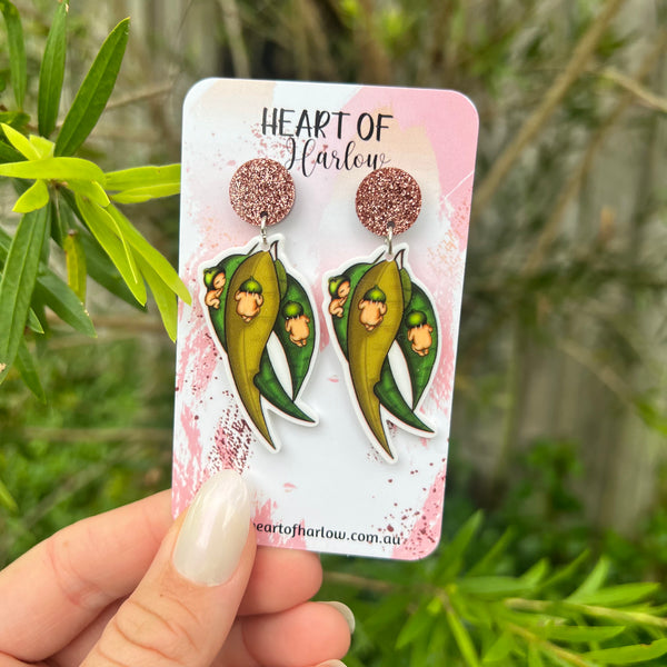 Gumnut Leaves Dangle Earrings