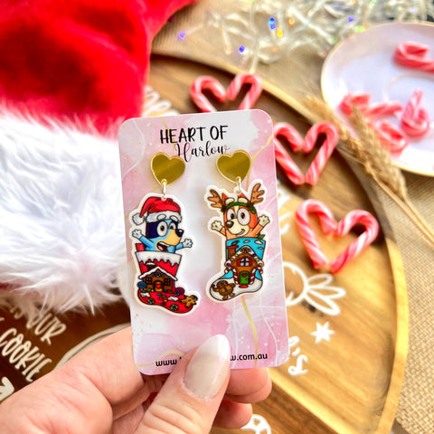 Aussie Dog Stockings Dangle Earrings