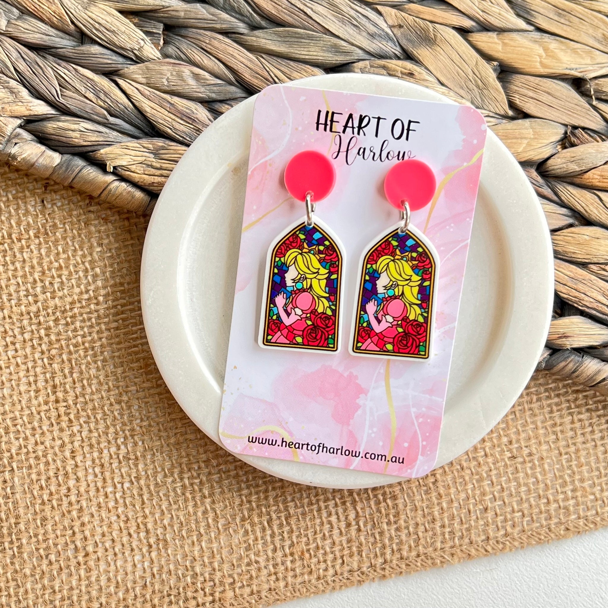 Stained Glass Peach Dangle Earrings