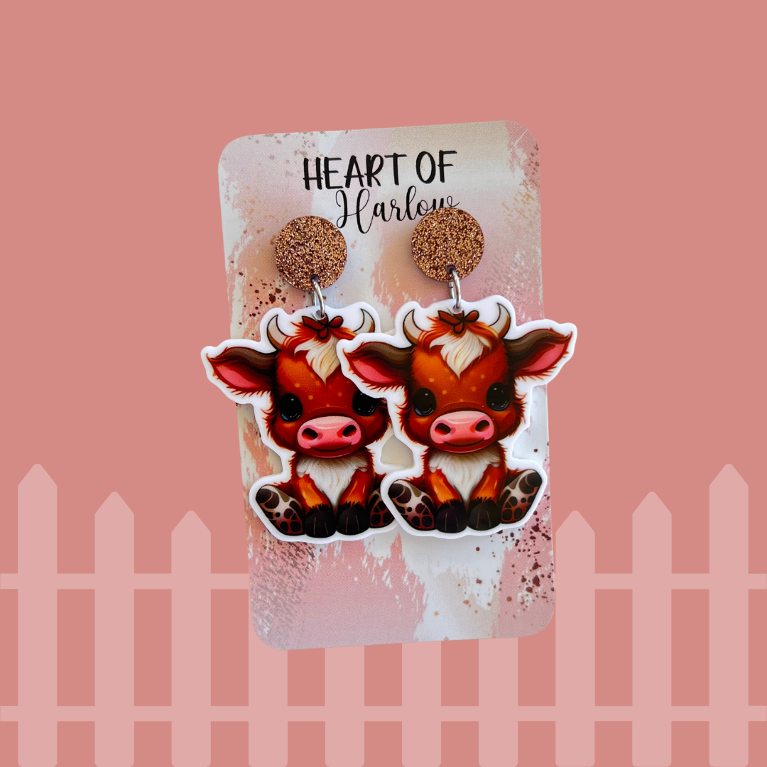 Brown Baby Cow Dangle Earrings