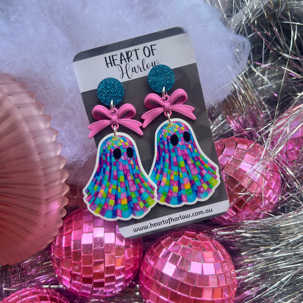 Bright Disco Ghost Dangle Earrings