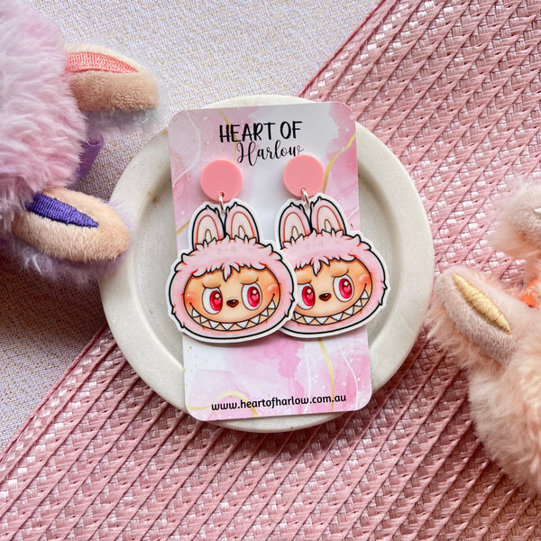 Pink Furry Friend Dangle Earrings