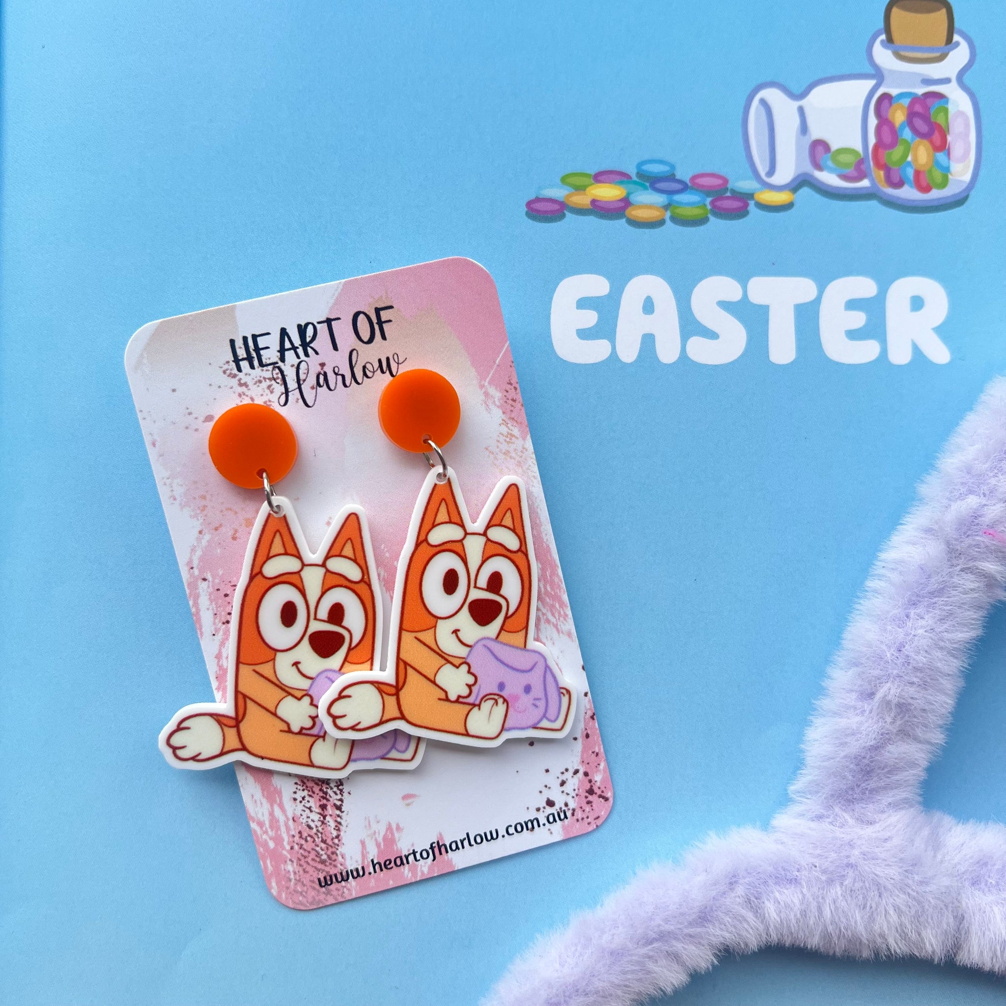 Easter Orange Aussie Dog Dangle Earrings