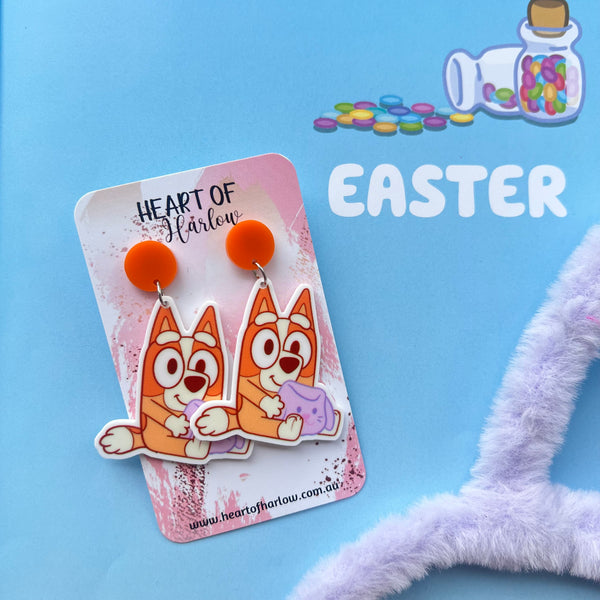 Easter Orange Aussie Dog Dangle Earrings