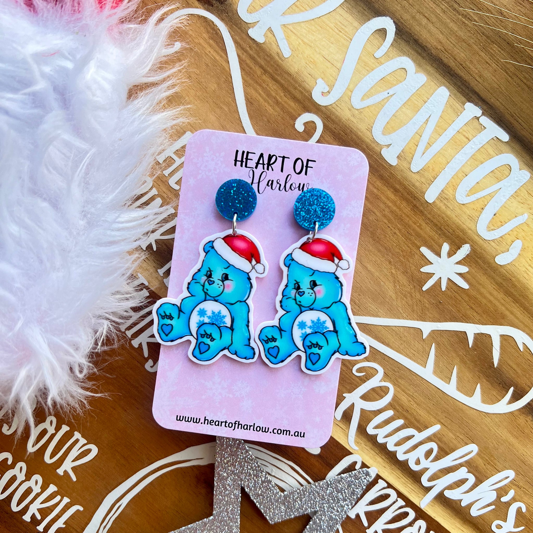 Blue Christmas Bear Dangle Earrings