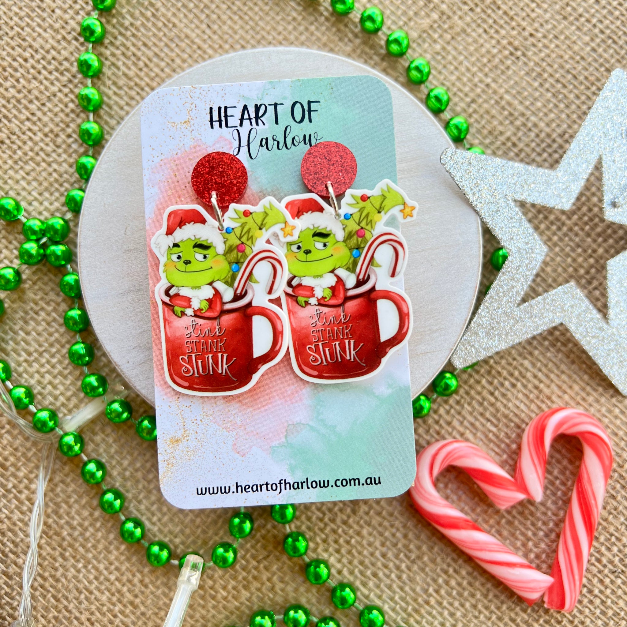 Grinch in a Cup Dangle Earrings