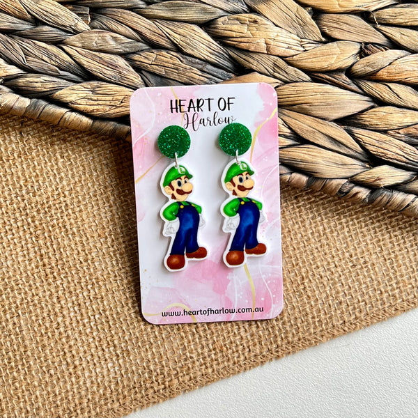Green Plumber Brothers Body Dangle Earrings