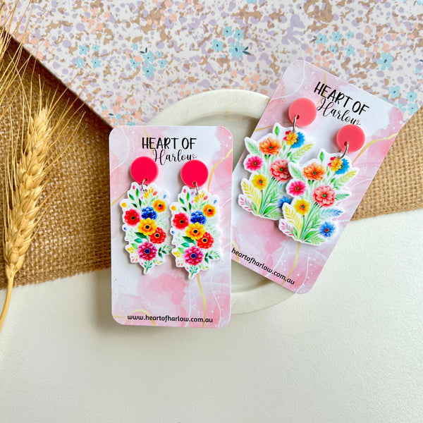 Colourful Flower Bunch 1 Dangle Earrings