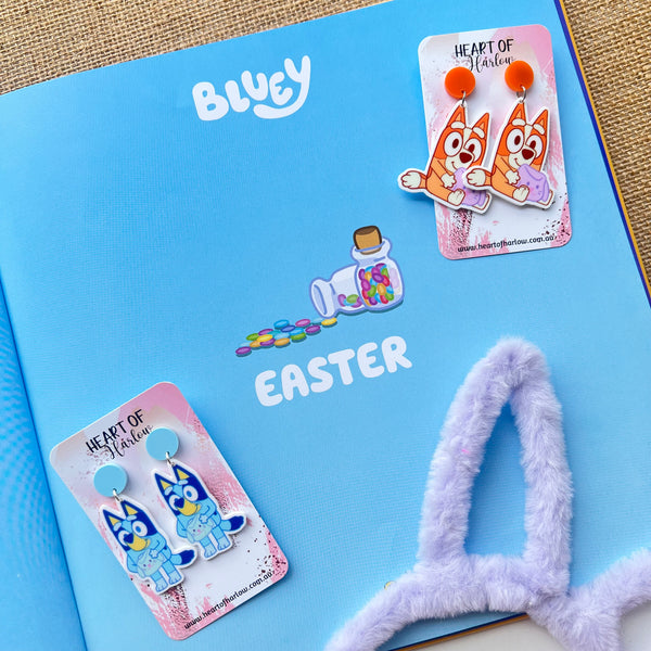 Easter Blue Aussie Dog Dangle Earrings