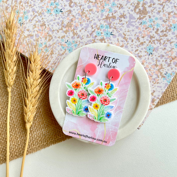 Colourful Flower Bunch 2 Dangle Earrings