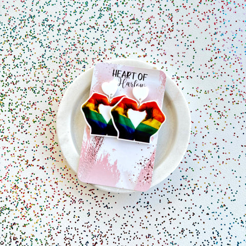 Coloured Hands Heart Dangle Earrings