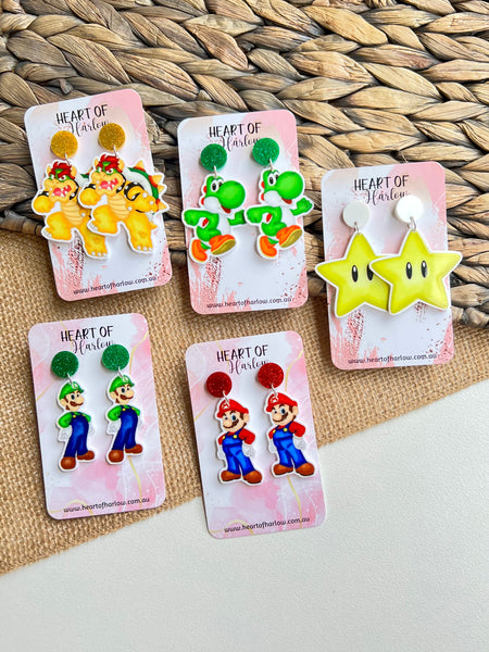 Plumber Brothers Dinosaur Body Dangle Earrings