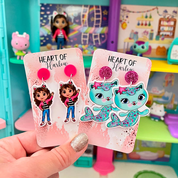 Mermaid Cat Dangle Earrings