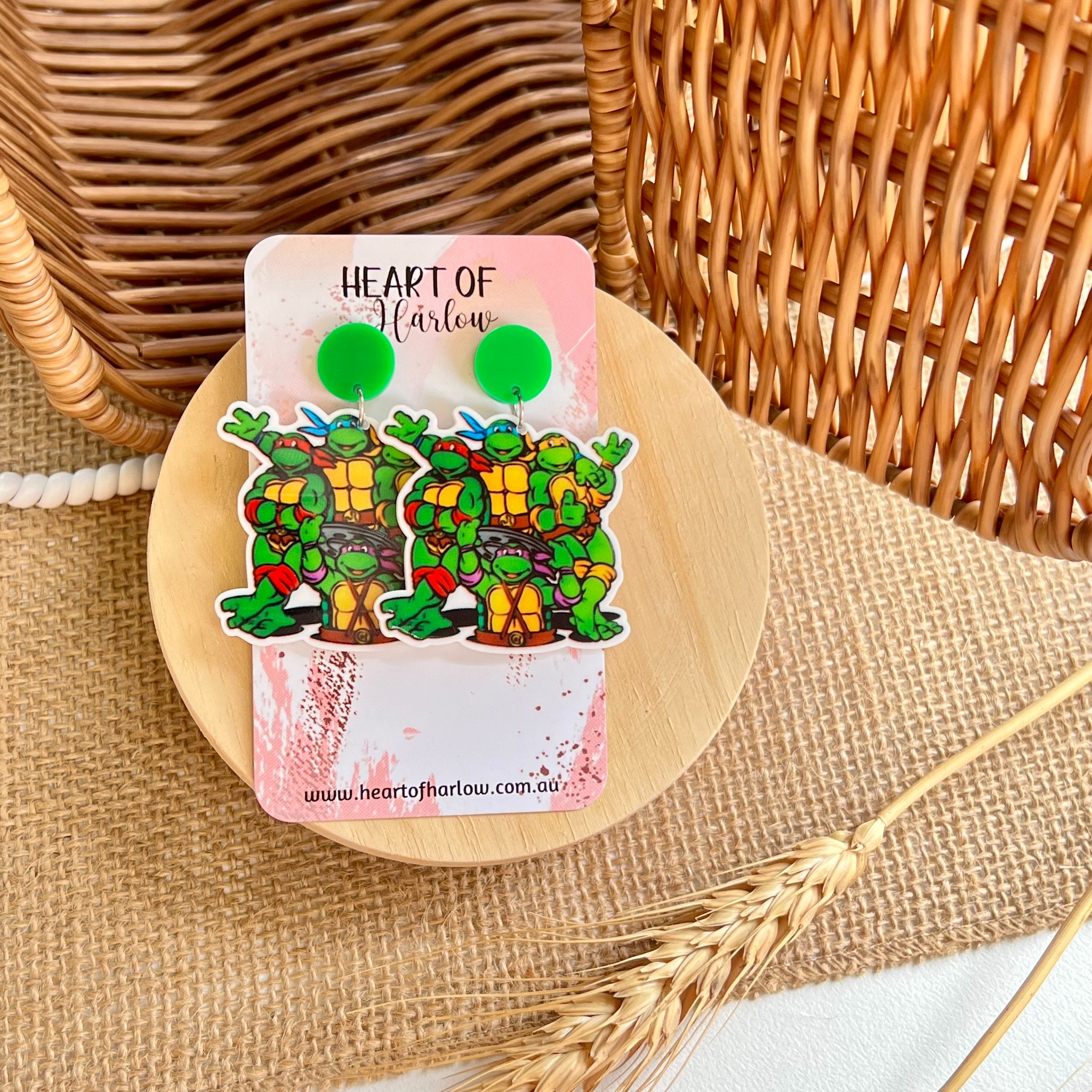 Green Turtle Gang Dangle Earrings