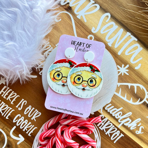 Circle Santa Face Dangle Earrings