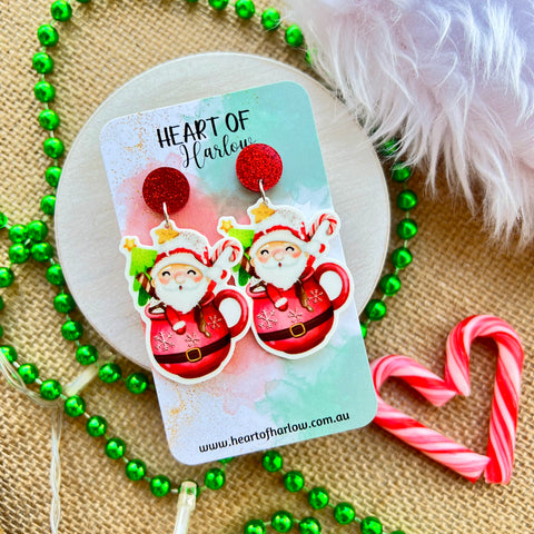 Santa in a Cup Dangle Earrings