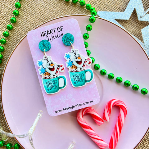Snowman in a Cup Dangle Earrings