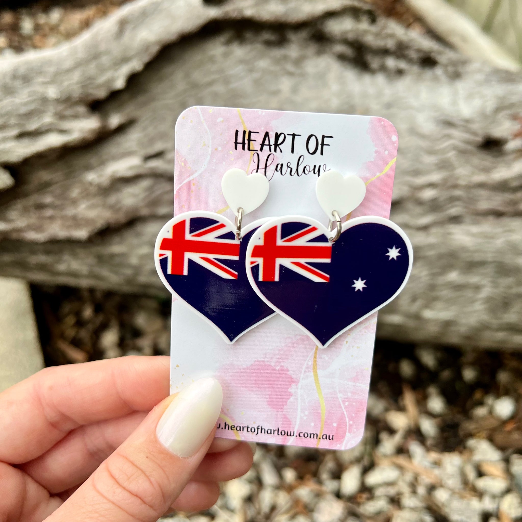 Australian Flag Heart Dangle Earrings