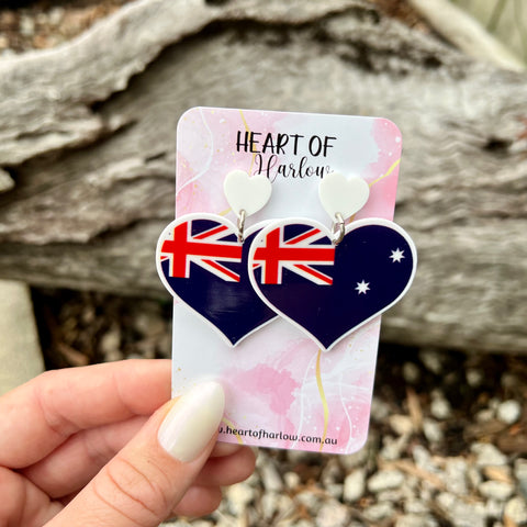 Australian Flag Heart Dangle Earrings
