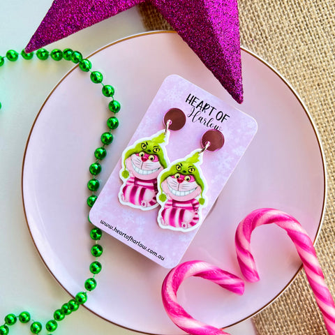 Wonderland Christmas Cat Dangle Earrings