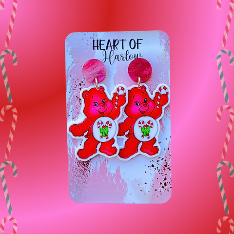 Red Christmas Bear Dangle Earrings