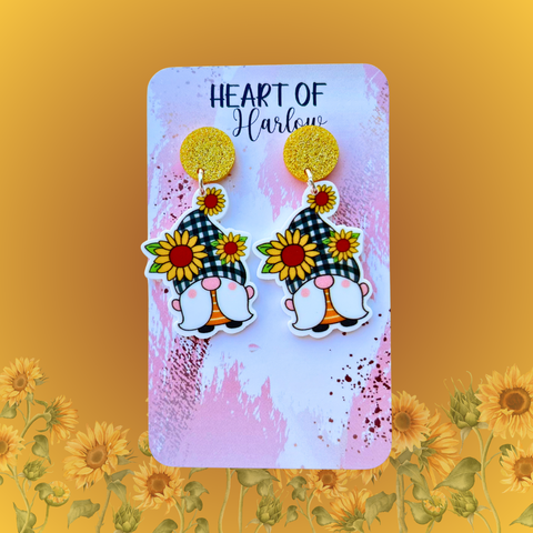 Sunflower Gnome Dangle Earrings