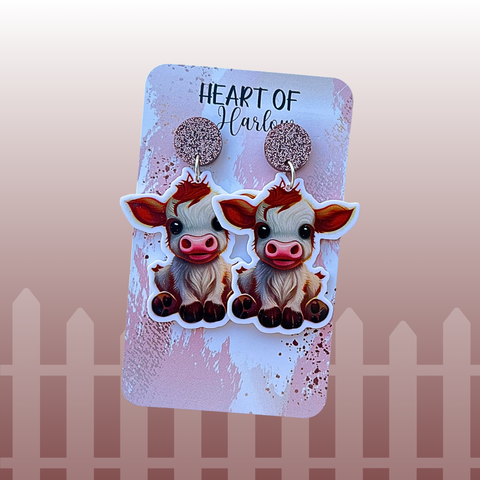 White Cow Dangle Earrings