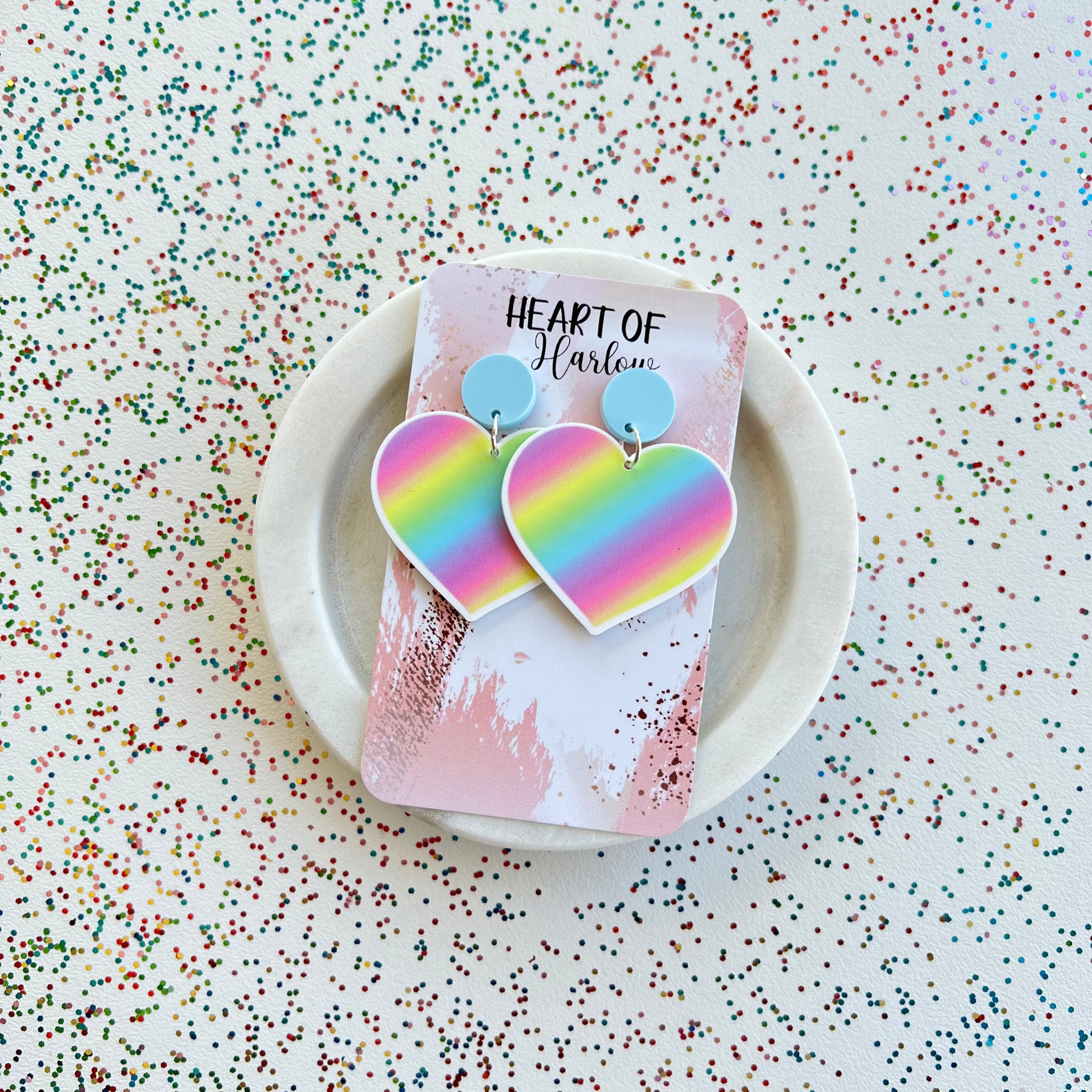Pastel Rainbow Heart Dangle Earrings