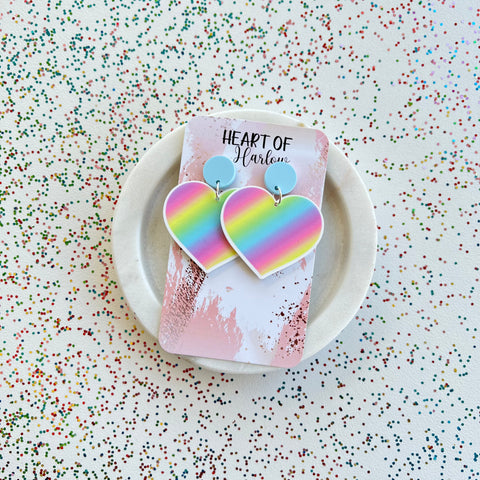 Pastel Rainbow Heart Dangle Earrings