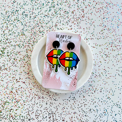 Rainbow Drip Lips Dangle Earrings