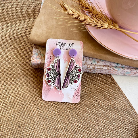 Pink Blooming Book Dangle Earrings