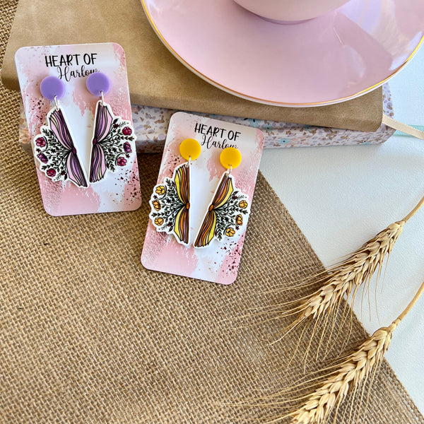 Pink Blooming Book Dangle Earrings