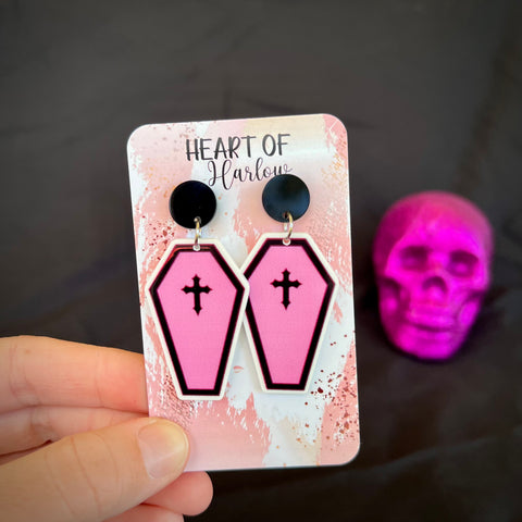Pink Coffin Dangle Earrings