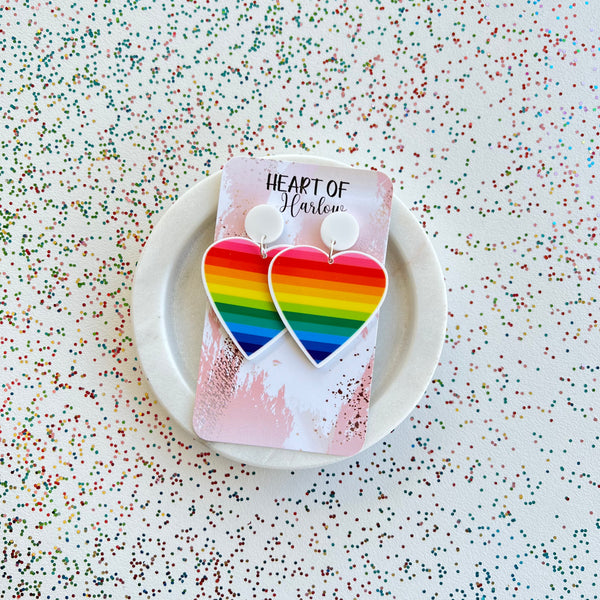 Bright Rainbow Heart Dangle Earrings