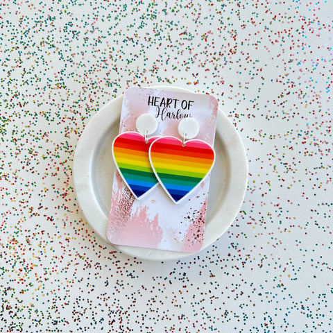 Bright Rainbow Heart Dangle Earrings