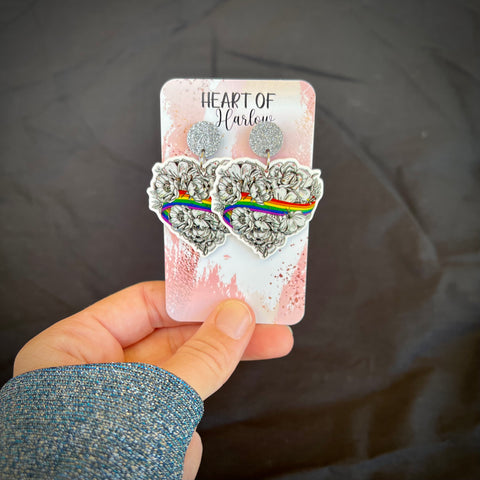 Floral Pride Heart Dangle Earrings