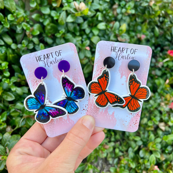 Galaxy Monarch Butterfly Dangle Earrings
