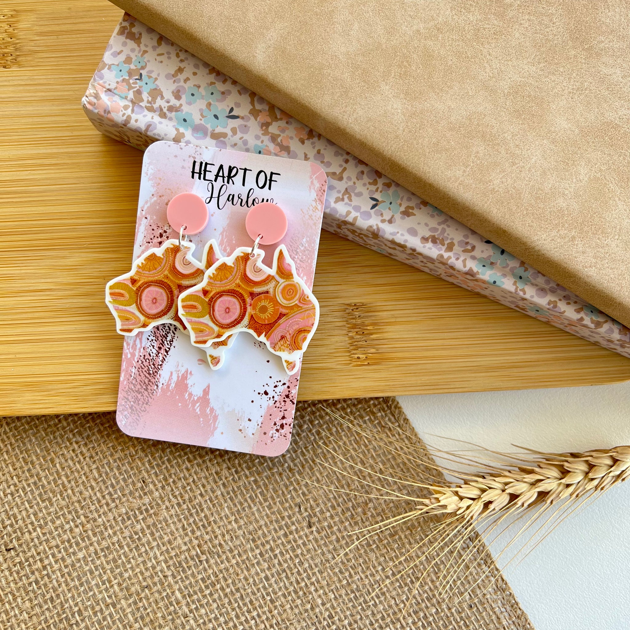 Pink Patterned Australia Dangle Earrings