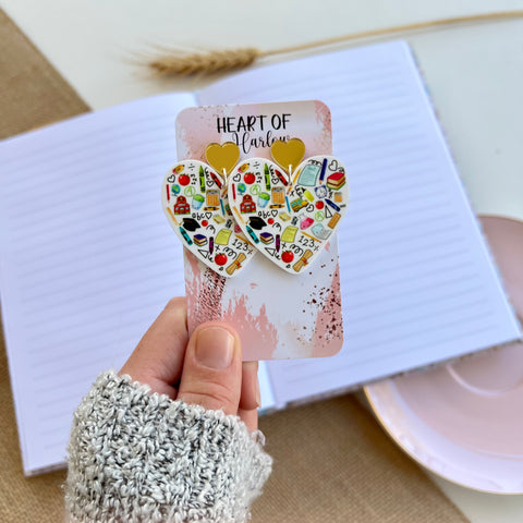 Teacher Heart Dangle Earrings