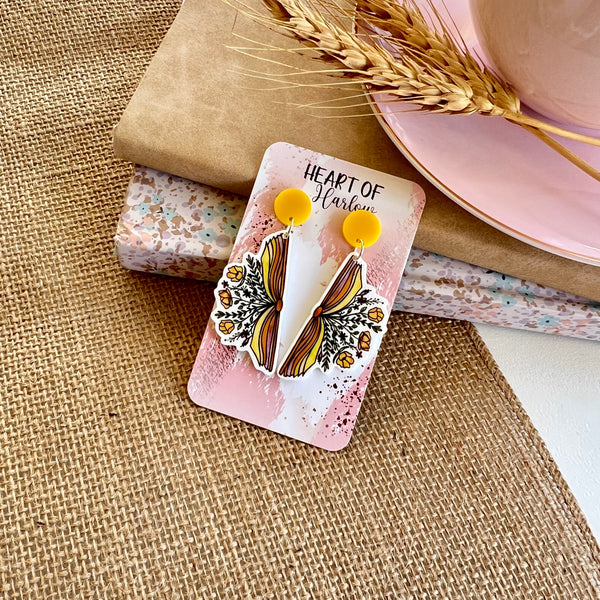 Yellow Blooming Book Dangle Earrings