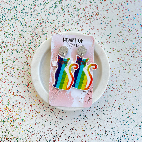 Rainbow Cat Dangle Earring