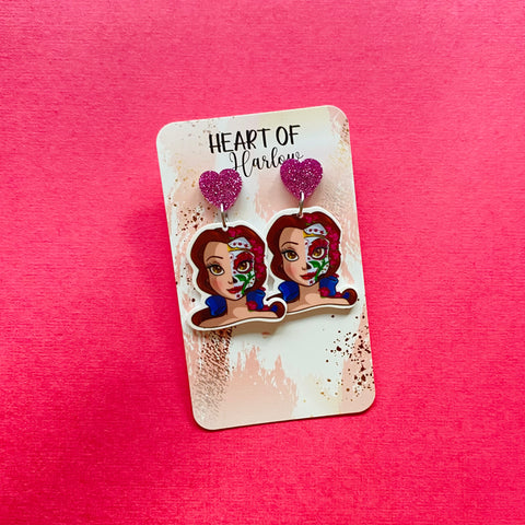 Book Princess Sugar Skull Dangle Earrings