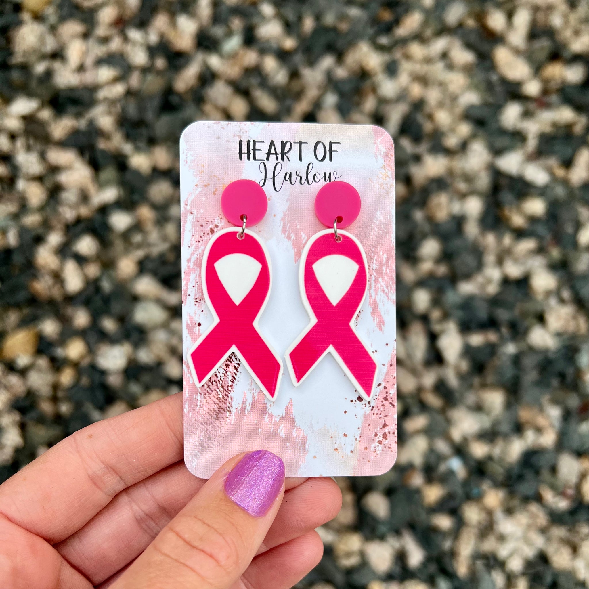 Breast Cancer Ribbon Dangle Earrings