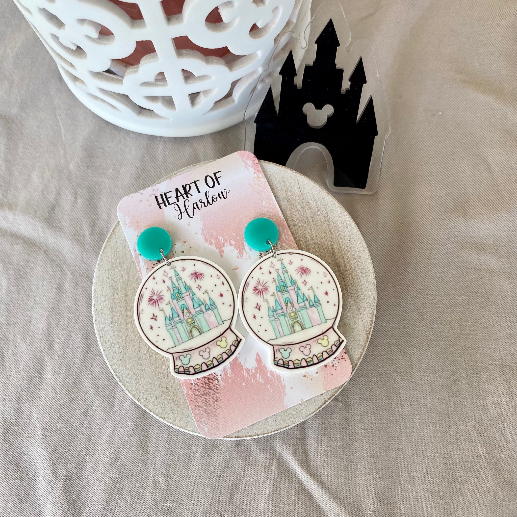 Castle Snow Globe Dangle Earrings