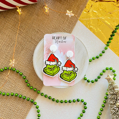 The Face of the Grinch Dangle Earrings