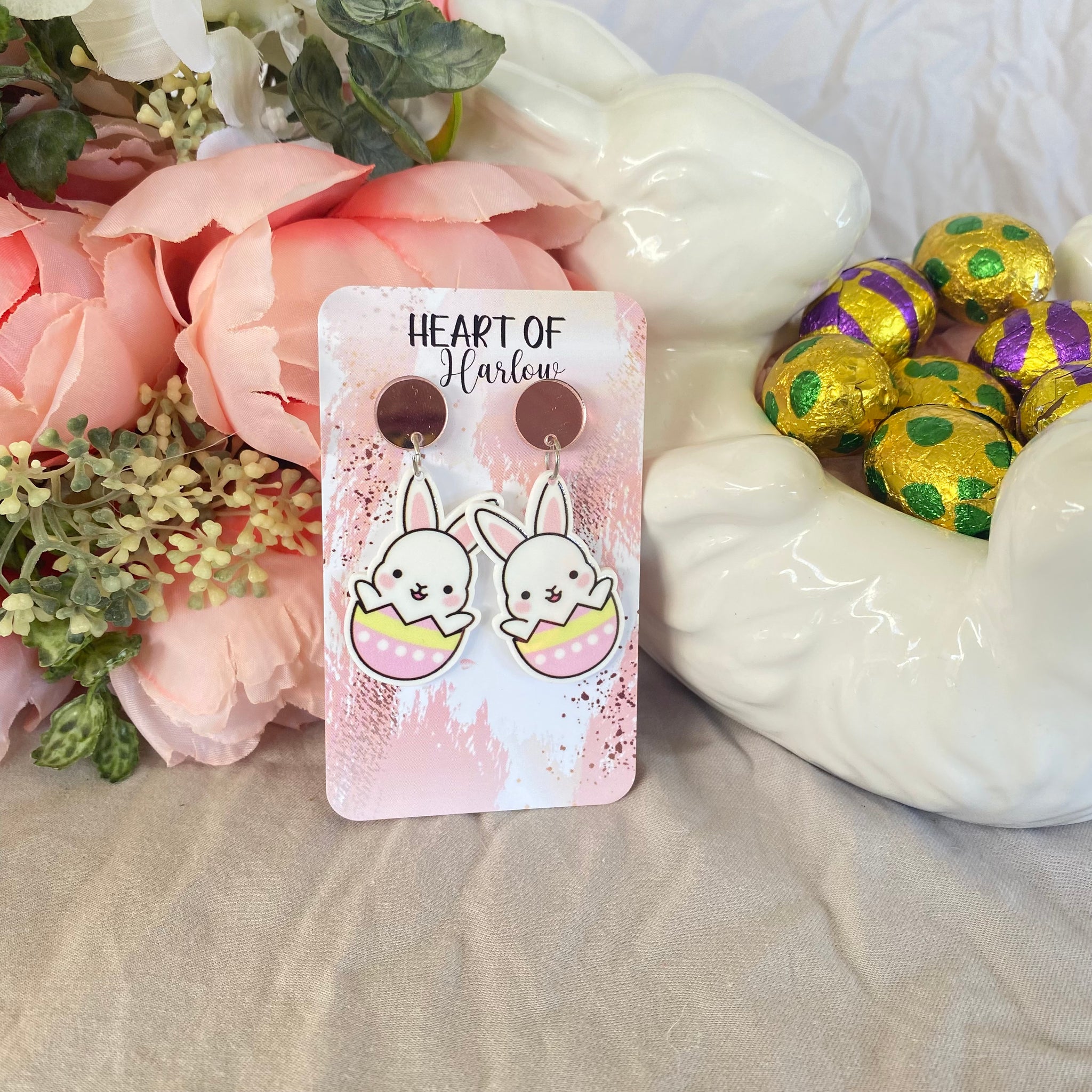 Bunny in an Egg Dangle Earrings