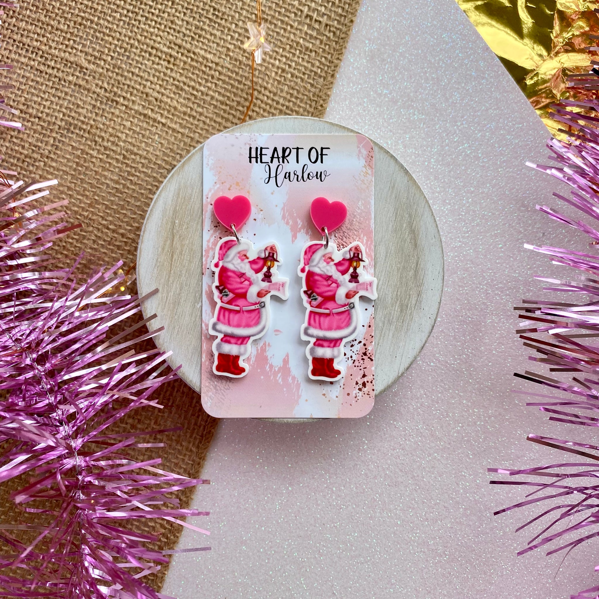 Bright Pink Santa Dangle Earrings