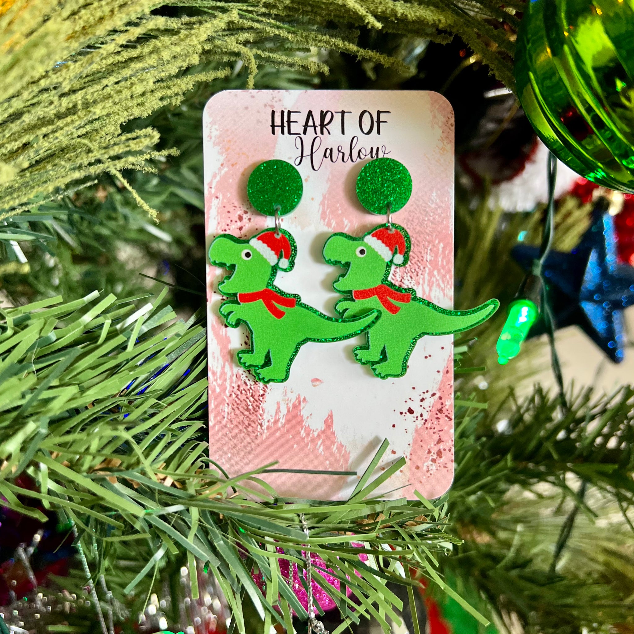 Santa T-Rex Dangle Earrings